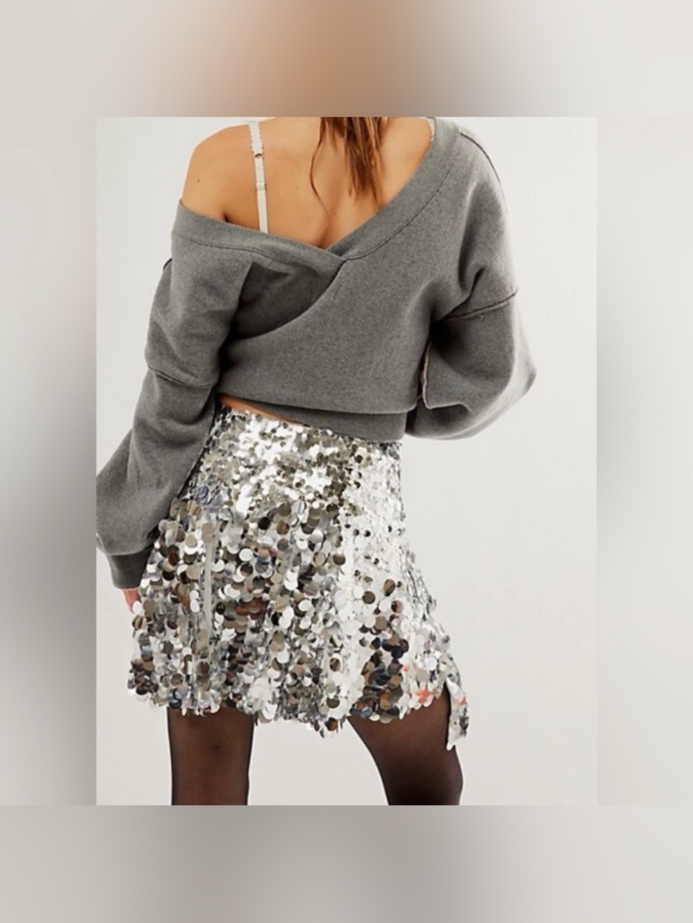 Free People Womens Skirt Silver Can't Get Enough Sequin Asymmetrical Size 0